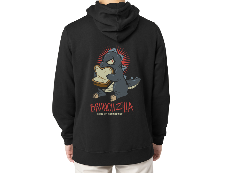 sudadera brunchzilla Sudadera negra fanart godzilla rey del desayuno